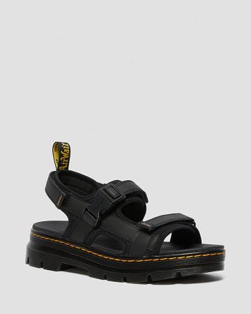 Black Men's Dr Martens Forster Webbing Strap Sandals | CA 637MQZ